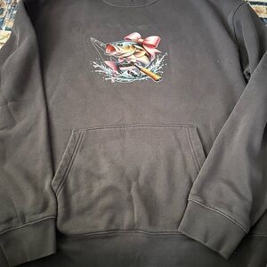 Black Sweatshirt with Fish Graphic